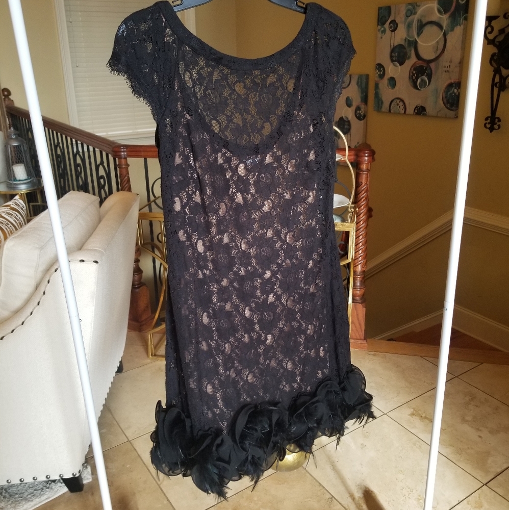 Black lace and ruffle Jessica Simpson cocktail dre